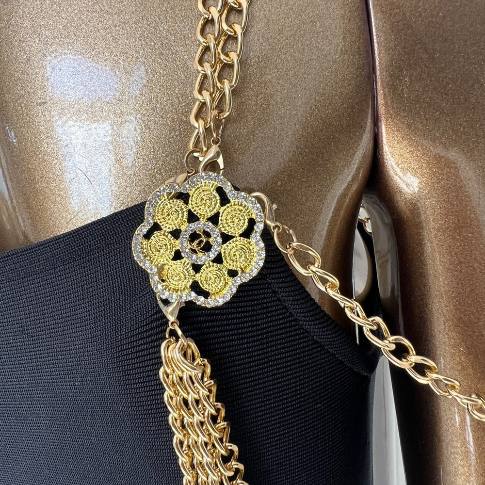 Brand New! Elegant Black Dress with Gold Accents - Picture 10 of 10